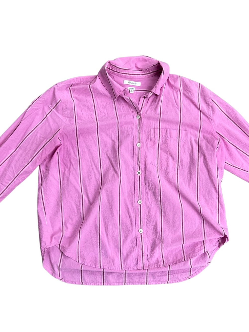 Madewell Pink and Brown Striped Button-Up Shirt